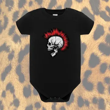 Schwarzer Babybody mit Totenkopf mit rotem Iro