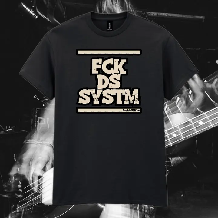 Schwarzes Randalefunk T-Shirt mit Aufdruck FCK DS SYSTM